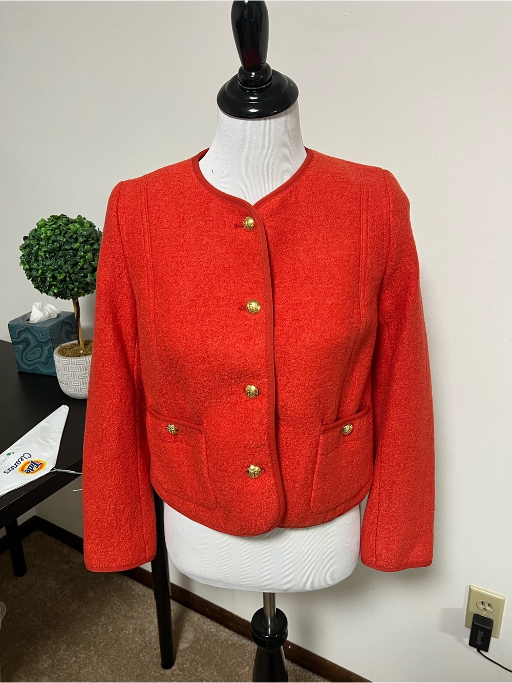 NWOT Women’s Red orange Wool Blend Button-Front Jacket